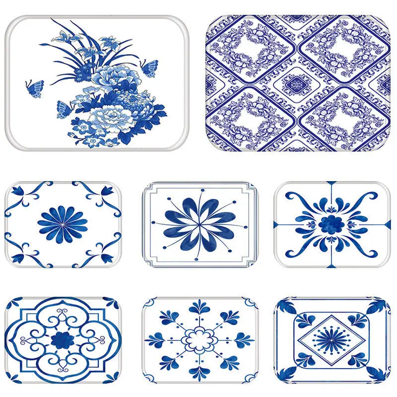 Сине белые фарфор для кухонной и входной двери коврик из бархата кораллового