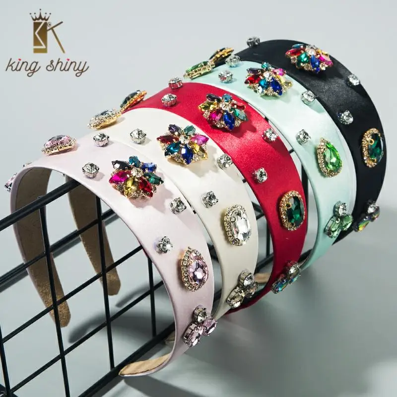 

Summer Baroque Colorful Crystal Flowers Headbands Luxury Geometric Rhinestone Padded Solid Color Hair Hoop Bridal Wedding Tiara