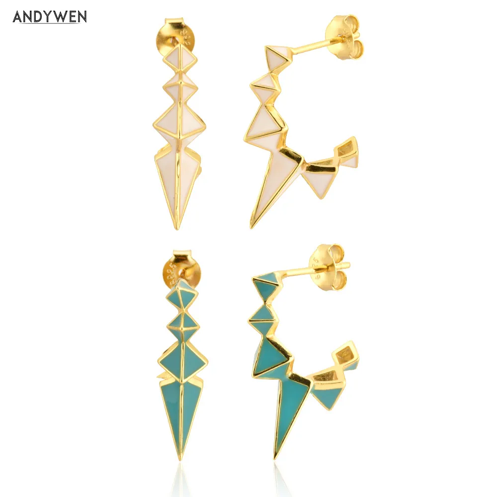 Женские серьги подвески с эмалью ANDYWEN из стерлингового серебра 925 пробы большими