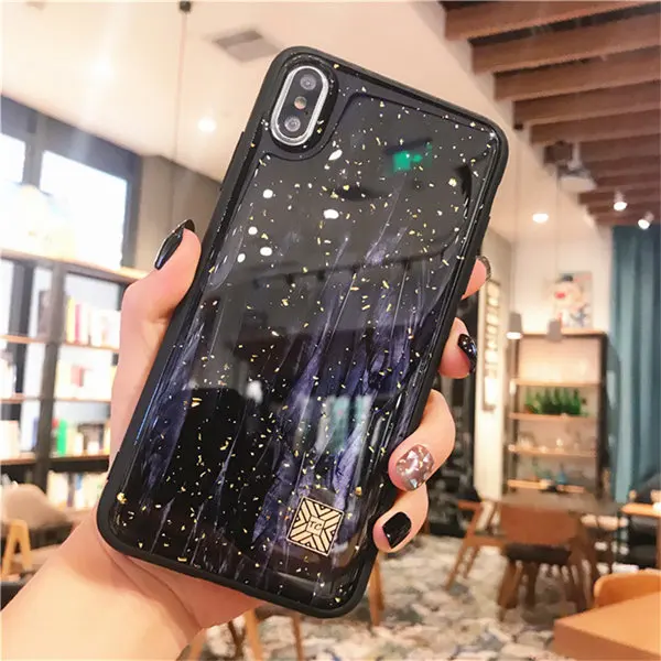 D49 Мраморный чехол для телефона с золотой фольгой для iPhone 11 Pro XS Max XR X 7 8 6 6s Plus, мягкий силиконовый чехол с блестками для iPhone X - Цвет: D49