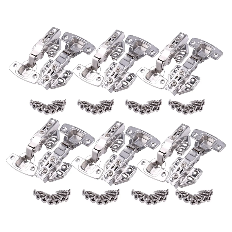 

12 Pcs Standard Cabinet Hinge Fit for Frameless Cabinet European Inset Soft Closing Four-Hole Mounting Plate Hinges