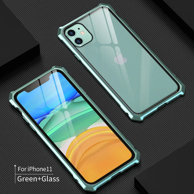 Для iPhone 11 Pro Max чехол Роскошный Алюминиевый металлический каркас жесткие прозрачные чехлы с закаленным стеклом для iPhone 11 Pro 11Pro Coque Funda