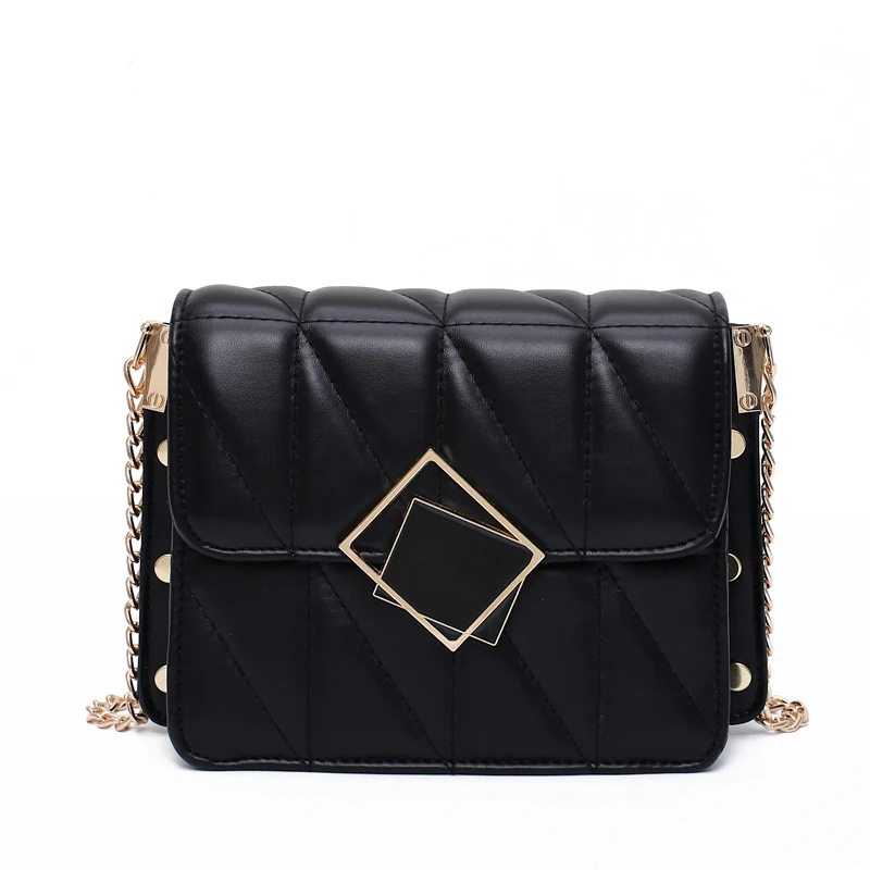 

[EAM] Women New Black Small Square Buckle PU Leather Flap Personality All-match Crossbody Shoulder Bag Fashion Tide 2021 18A1147