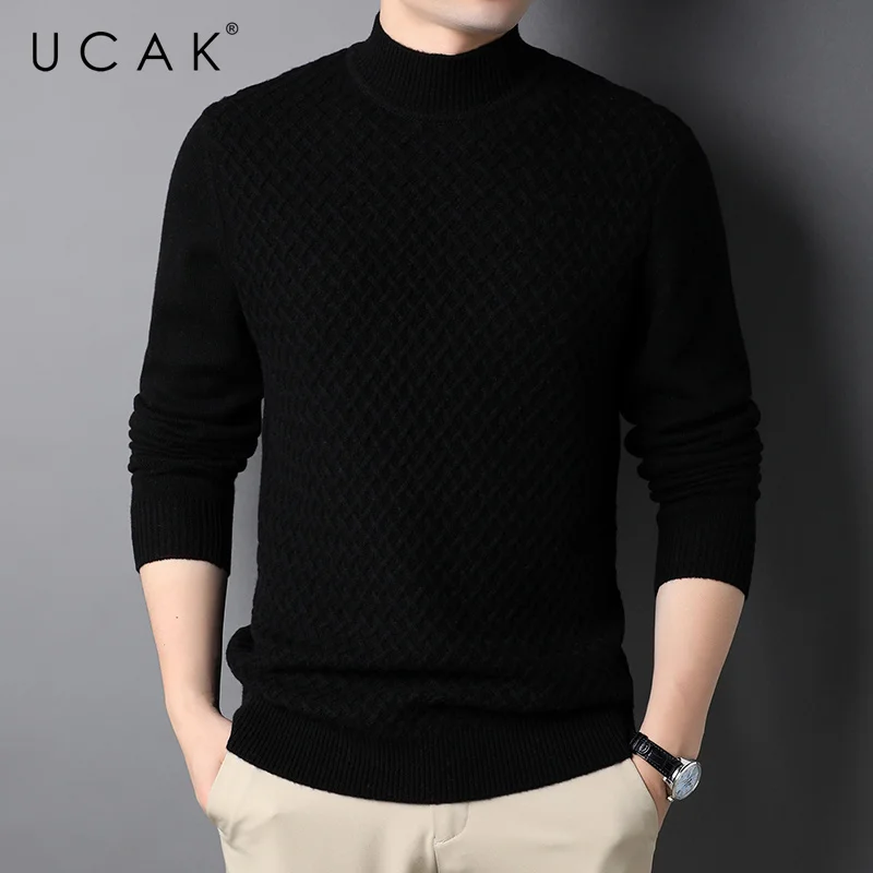 

UCAK Brand Classic Striped Pure Wool Sweater Men Clothes Autumn Winter New Streetwear O-Neck Pullover Pull Homme U1368