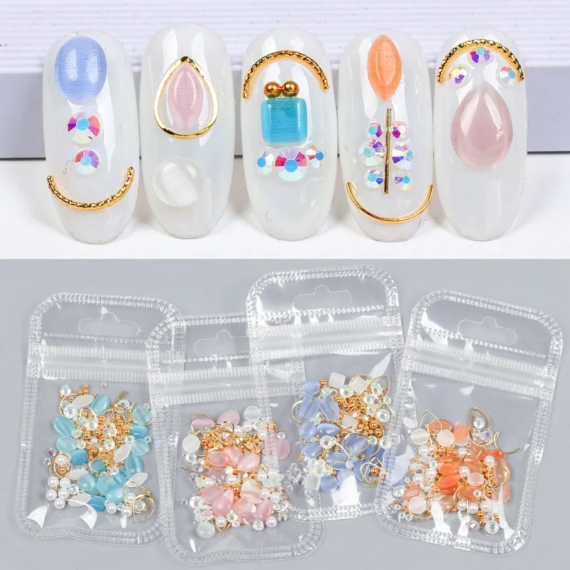 1 сумка с украшением в виде кристаллов и жемчугом золотая линия ногти