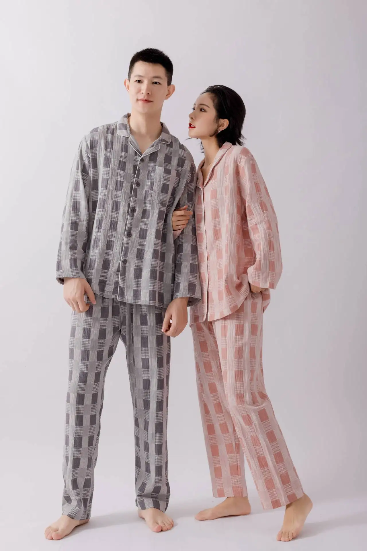 

2 шт., пижамы из хлопка и льна, с длинным рукавом