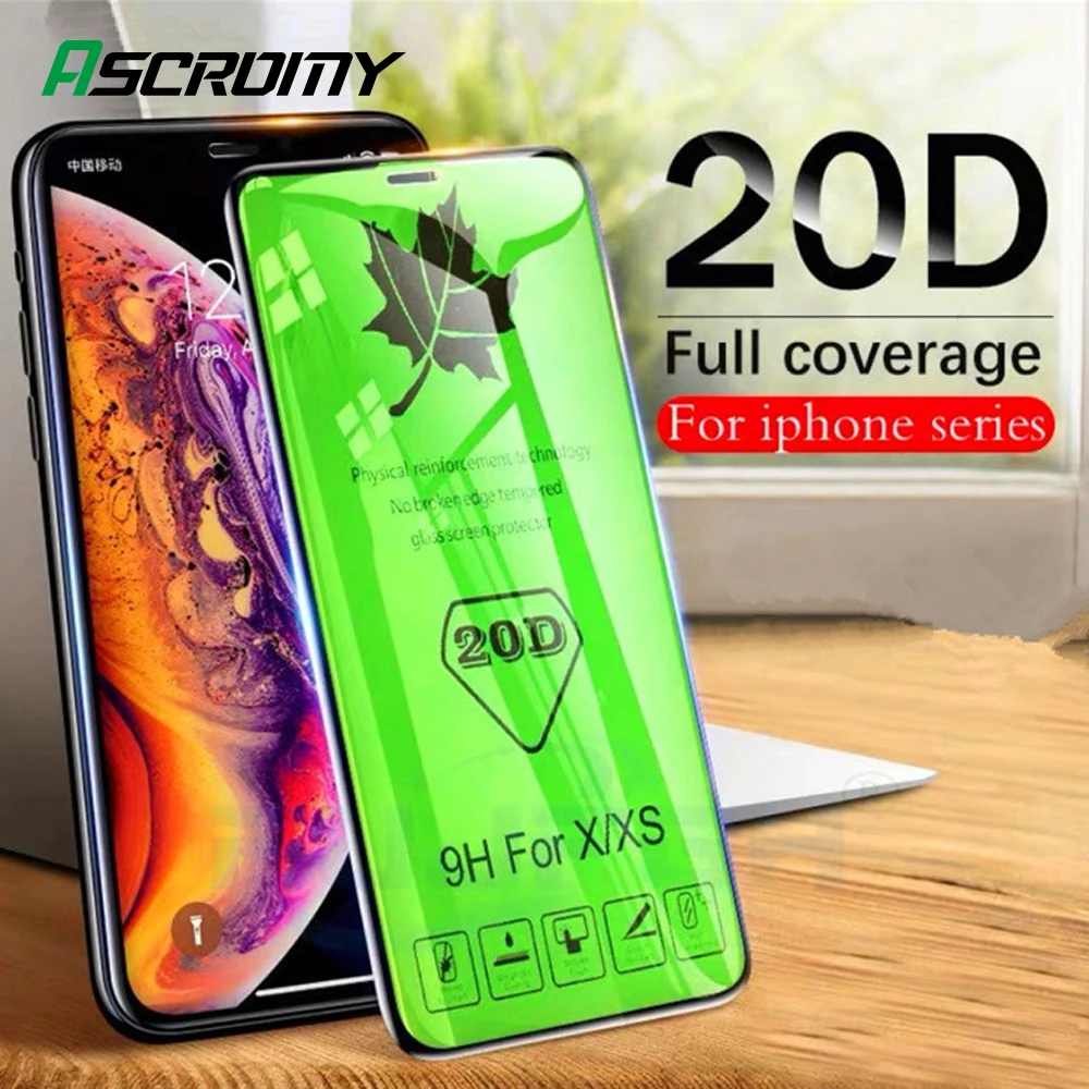 Ascromy 20D полное изогнутое закаленное стекло для iPhone 7 8 6 6S Plus закаленное защитное стекло для iPhone XS Max X XR стеклянная пленка