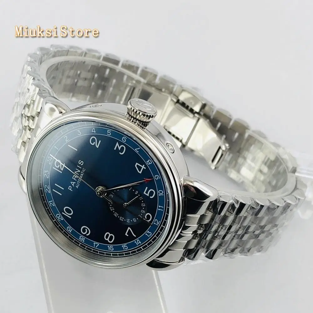 Парнис новый топ мужские автоматические механические часы 42 мм Серебряный чехол