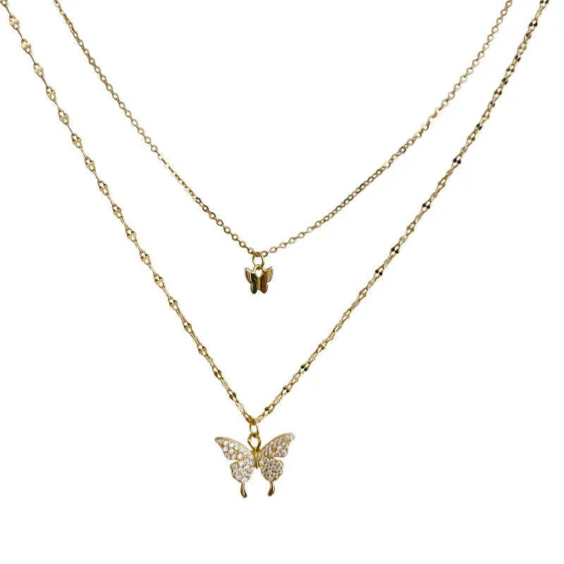 

Gold Silver Color O-Chain Double Layer Exquisite Butterfly Pendant Choker Necklace Wedding Gift For Women Fine Jewelry