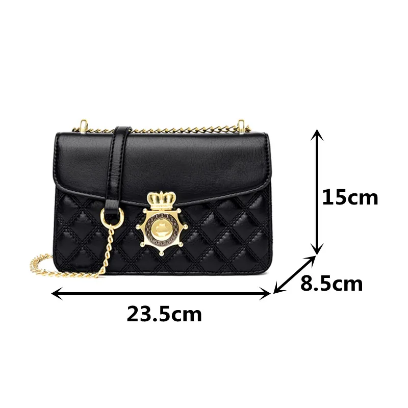 

Diamond Lattice Flap Bags for Women Quality Leather Messenger Bag Small Handbag with Crown Lock Lady Quilted Chain Crossbody Bag