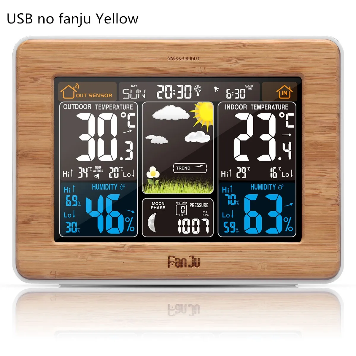 USB no fanju yellow USB цифровой будильник, датчик температуры и влажности, барометр, метеостанция, настольные часы - Цвет: USB no fanju yellow