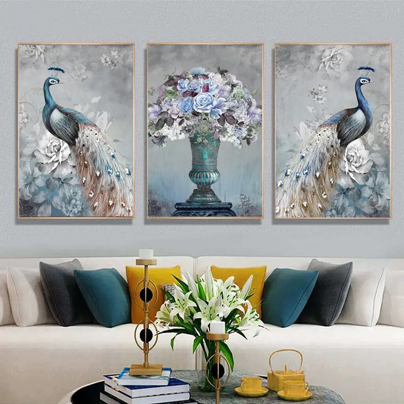 

Peahen Flower Wall Home Decor Canvas Painting Nordic Modern Scandinavian Art Living Room Poster Abstract Luxury HD Print Picture