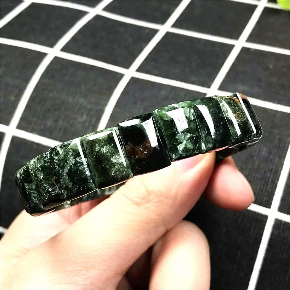 

13x9mm Top Natural Green Seraphinite Bracelet For Woman Lady Man Rectangle Beads Crystal Stretch Gemstone Bangle Jewelry AAAAA