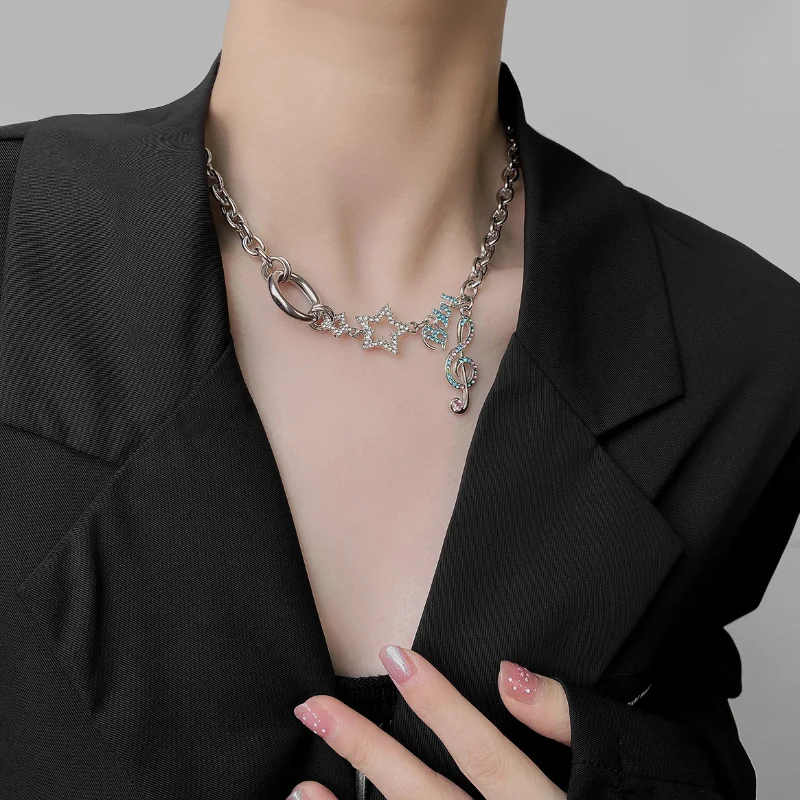 

Women Jewelry Star Music Notation Choker Necklace Popular Design High Quality Shiny Crystal Chain Necklace For Party Gifts