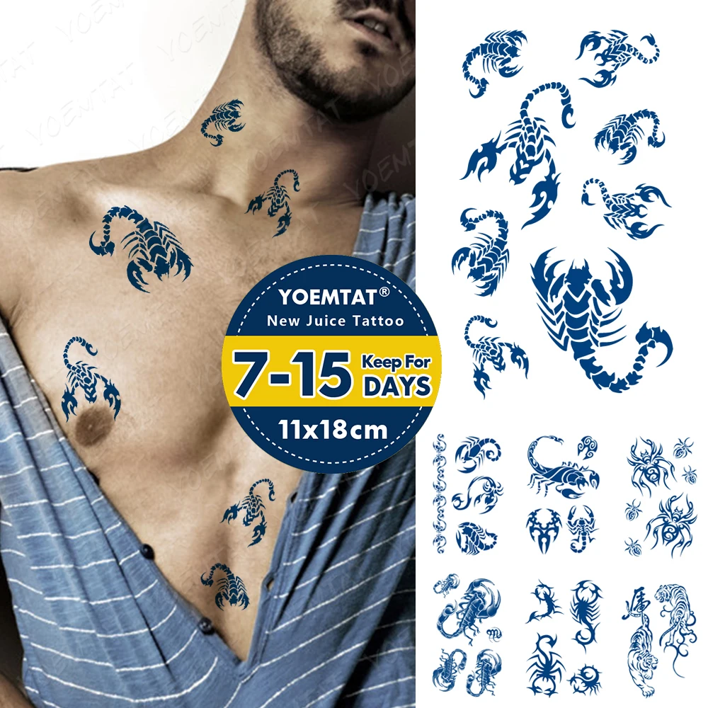 

Juice Lasting Ink Tattoos Body Art Waterproof Temporary Tattoo Sticker Scorpion Spider Tatoo Arm Fake Tiger Tatto Women Men