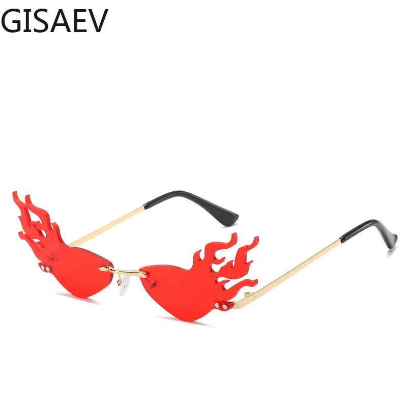 

GISAEV Driving Glasses Woman Rimless New Fire Flame Sunglasses Triangle Flame Goggle Streetwear Trending Narrow Fashion Glasses