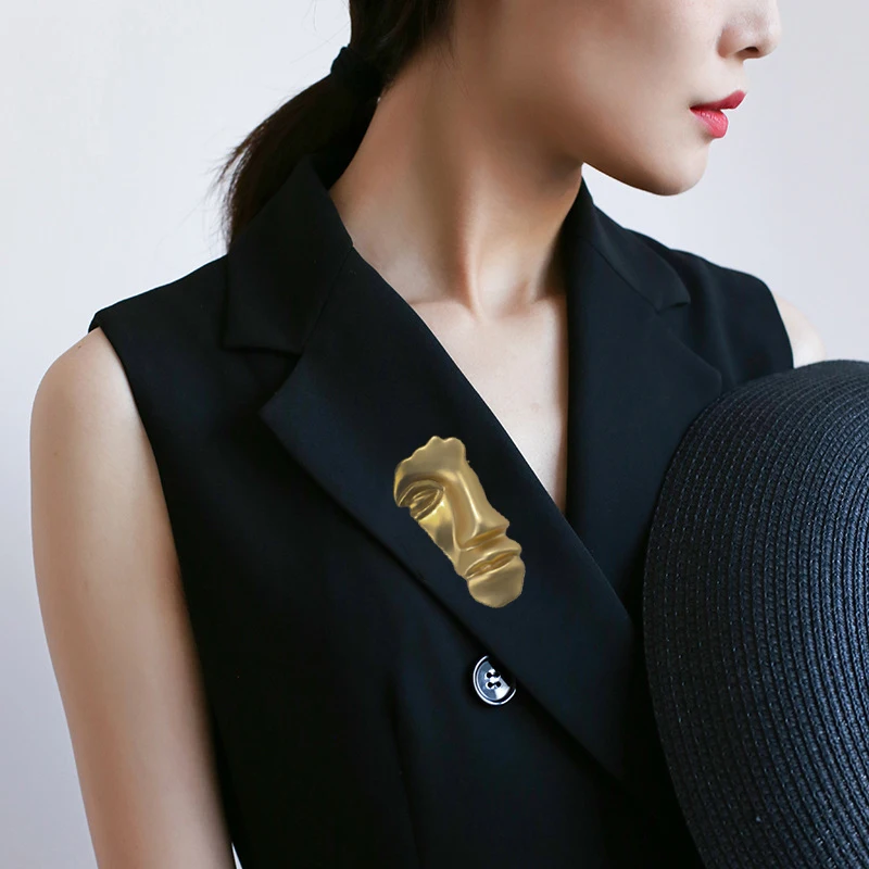 Женская Винтажная брошь на половину лица Amorcome золотистая металлическая воротник