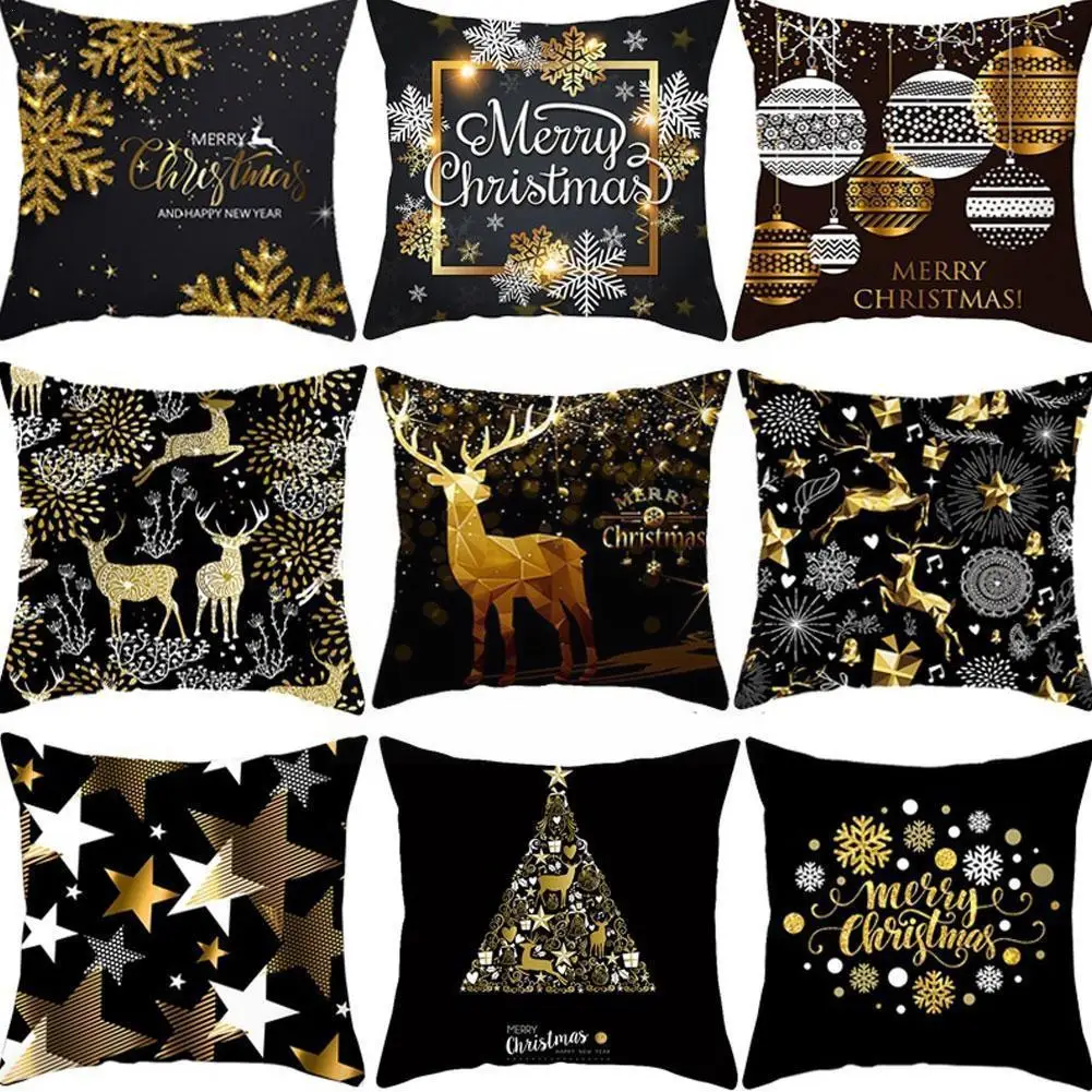 

Рождественские наволочки, черные снежинки, лось, персик, о коже, декоративная Рождественская Подушка, 45*45 см, декоративная подушка, C4t0