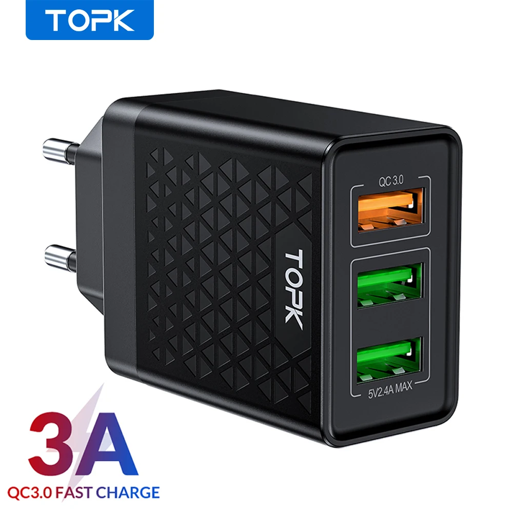 TOPK Quick Charge 3 0 USB зарядное устройство для Samsung S10 S9 Xiaomi Mi 9 Redmi Note 7 Fast QC EU дорожный