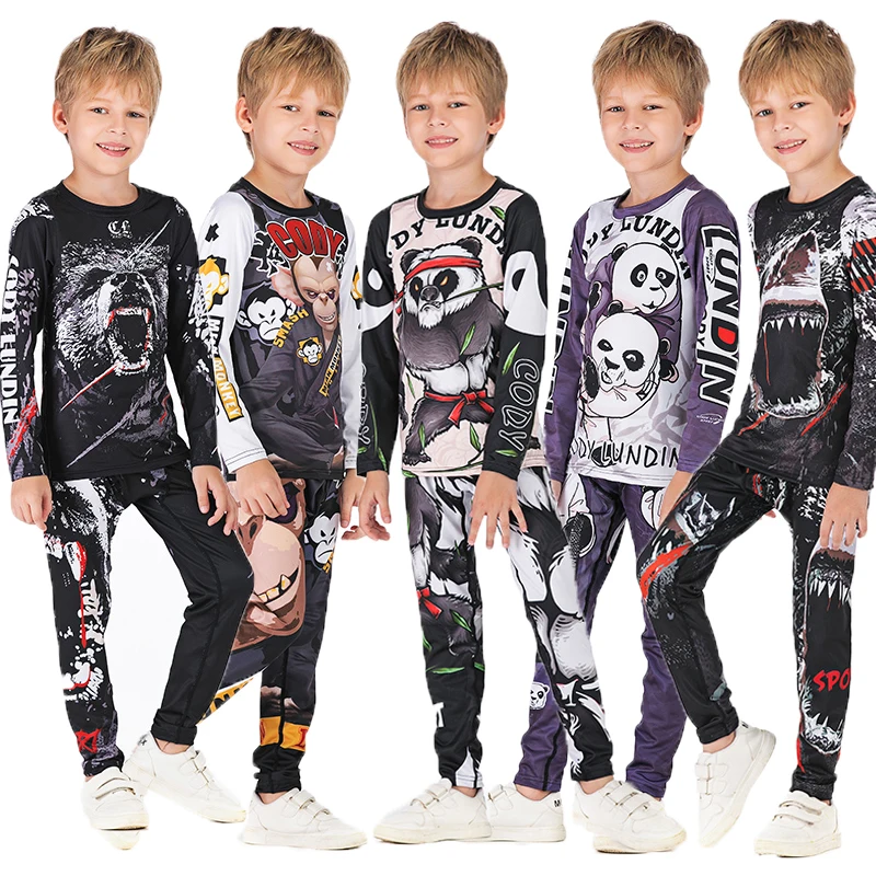 Rashguard jiu jitsu ММА футболка + брюки наборы детский спортивный костюм для бега