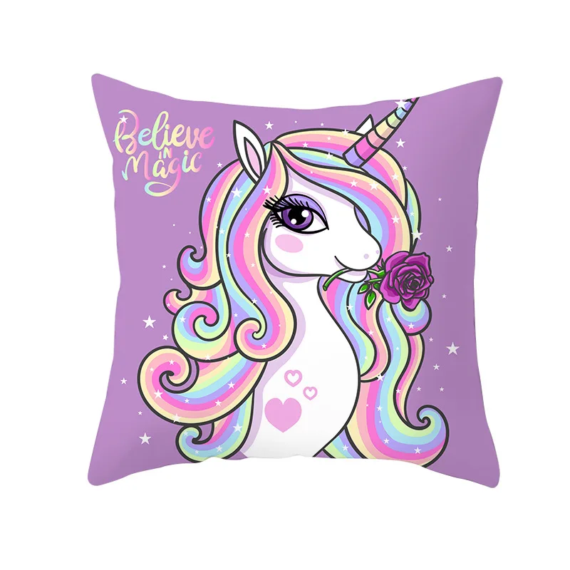 

Purple Unicorn Pillow Case Cartoon Peach Skin Cushion Cover 45x45 Square Soft Sofa Pillow Cover Throw Pillows Decor Home