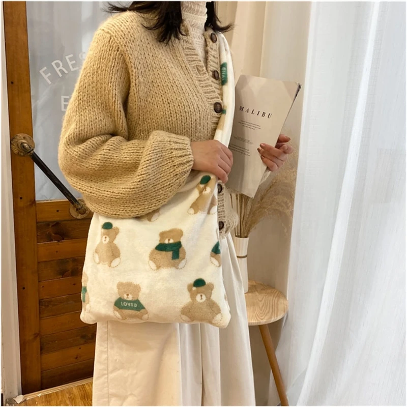 

Bear Printed Women Plush Handbags Shoulder Bag Crossbody Purse Shopping Bag H8WD