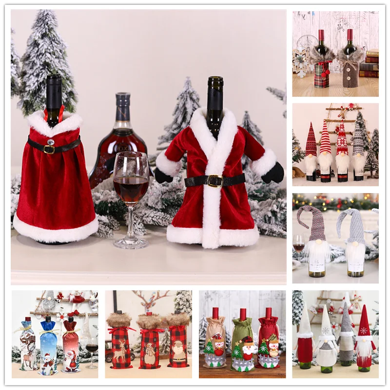 Новогодний 2021 Рождественский чехол для бутылки вина Декор дома 2020 Natal Noel стола