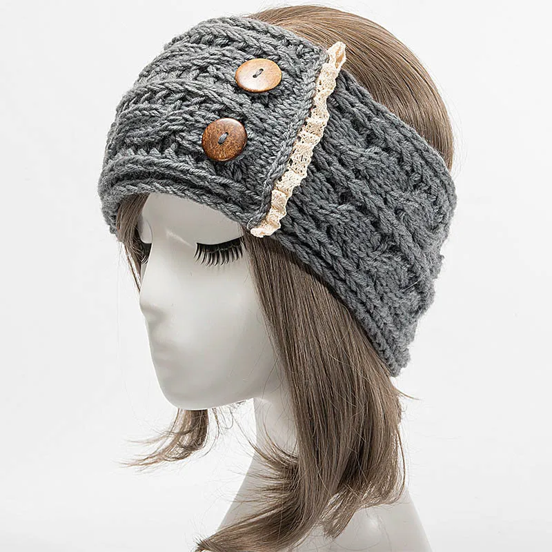 

Knitted Buttons Elasticity Fashion Headband Protect Ear For Women Hair Bands Beauty Elegant Design Durable Adorable Headwear