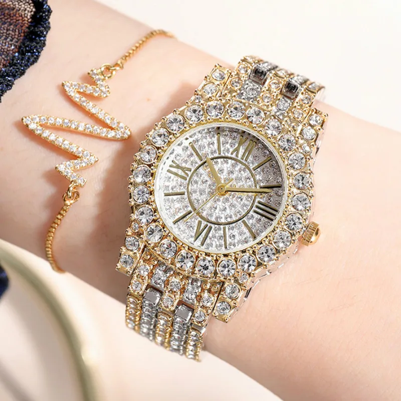 

Luxury Full Diamond Women's Watch Crystal Ladies Bracelet Wrist Watches Clock relojes Quartz ladies watches for women 9109235
