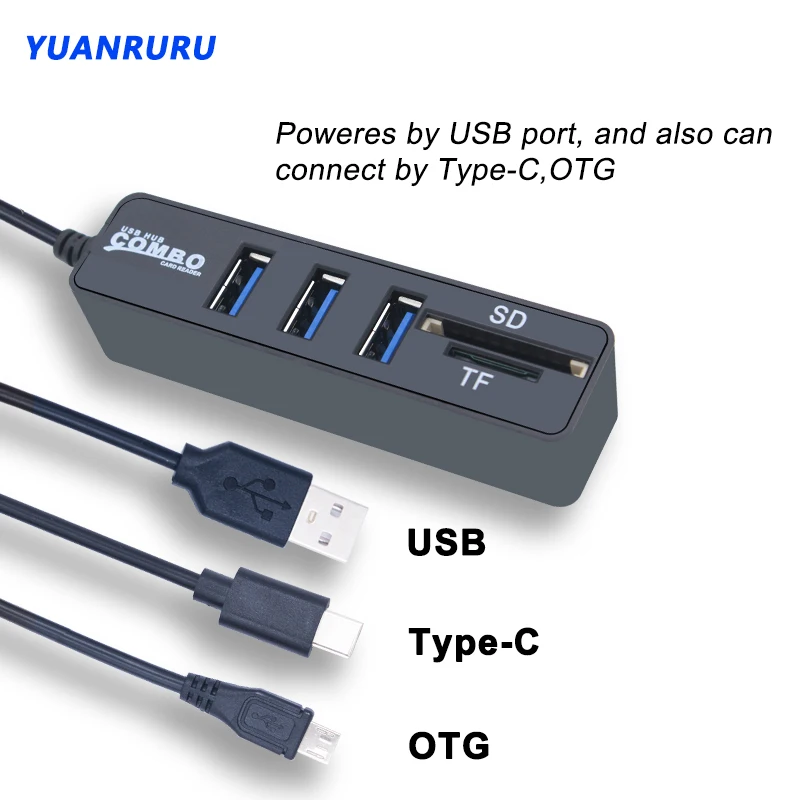 usb hub 2 0 type c multi usb splitter high speed 36 ports otg 2 0 hab tf sd card reader all in one for pc computer phone free global shipping