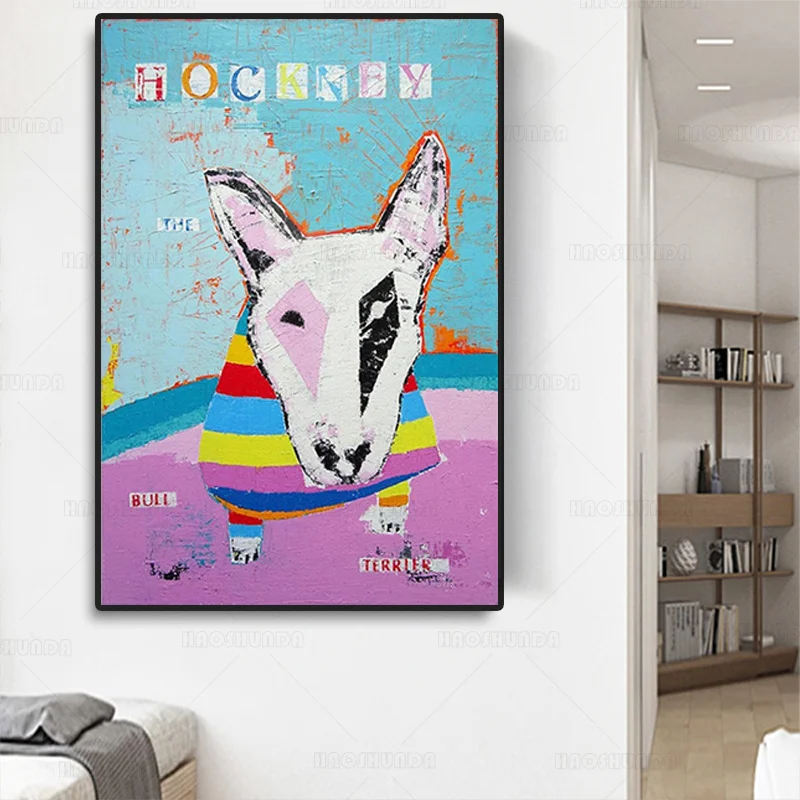 Картина на холсте Дэвид Hockney the Bull Terrier Настенная картина с собакой домашний декор