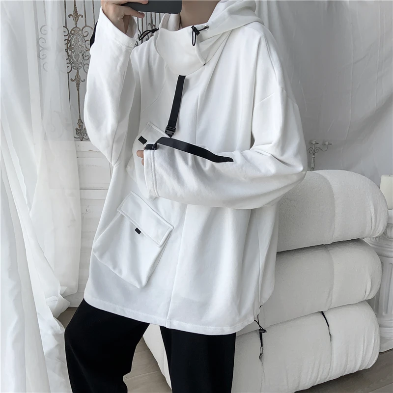 

Hip Hop Style Loose Men Sweatshirts Muti Pockets Hooded Sweatshirts Harajuku Outerwear