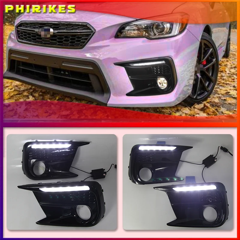 

For Subaru WRX STI 18-20 Limited Switchback White LED DRL Daytime Running Light + Amber Dynamic Led Turn Signal Bezels Fog Lamp
