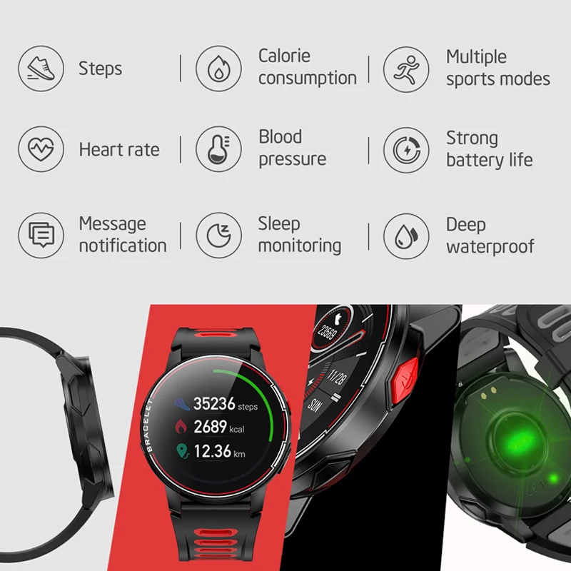 

2020 Newest Smart Watch Heart Rate Monitor Blood Pressure Bluetooth Sports Pedometer Full Touch Alarm Clock Timer Do Not Disturb