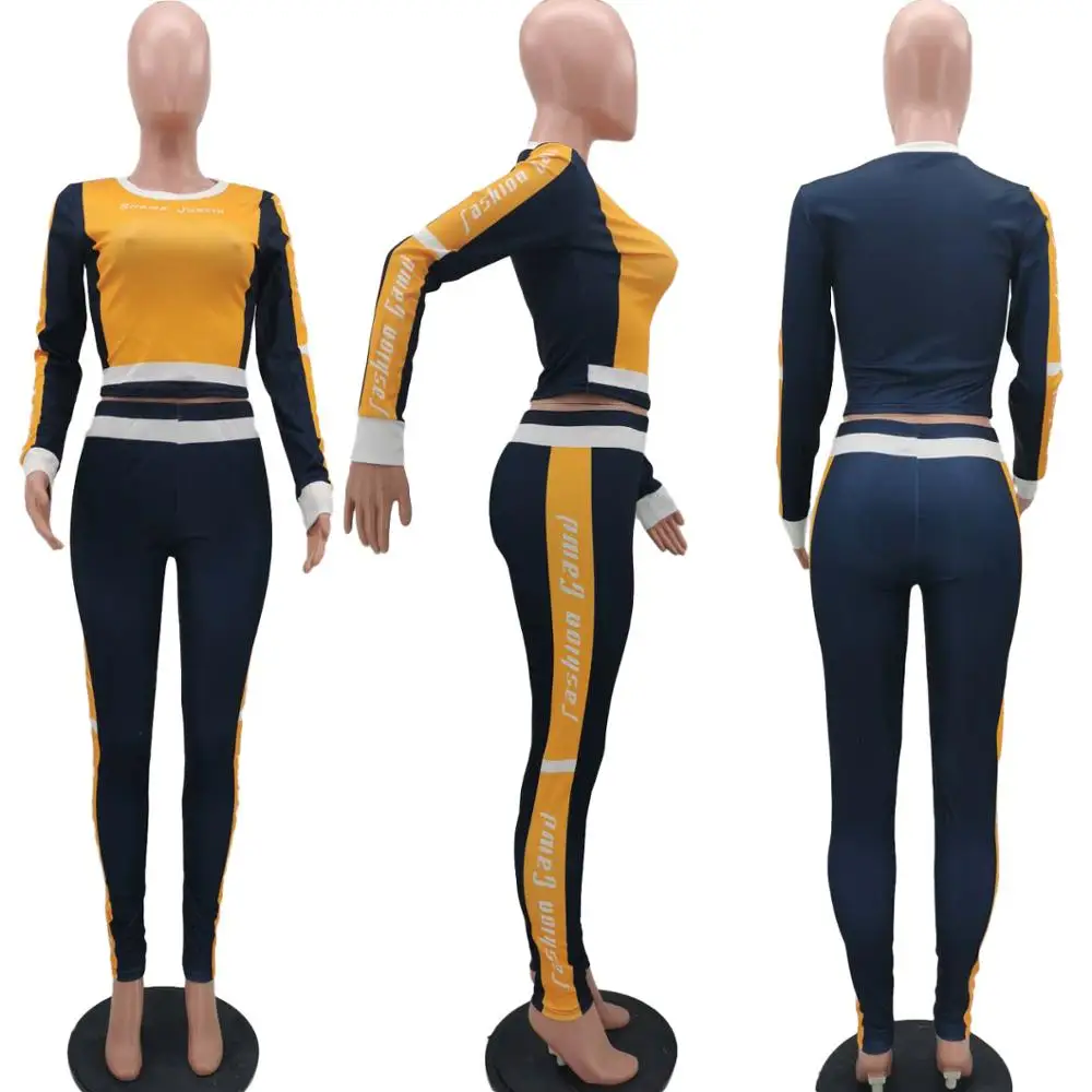 

Letter Print Ladies Tracksuit Female Elastic Long Sleeve Two Piece Set Women Sportwear Fitness 2 Pieces Trendy Chic Matching Set