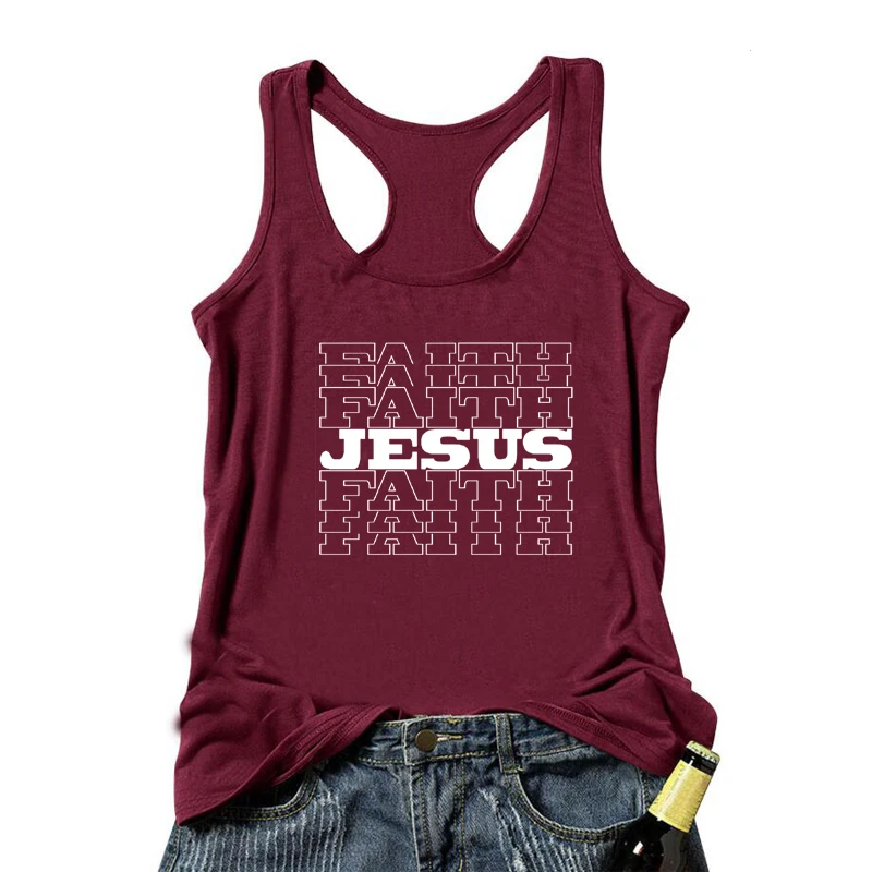 Майка женская летняя без рукавов для фитнеса с изображением веры Иисуса