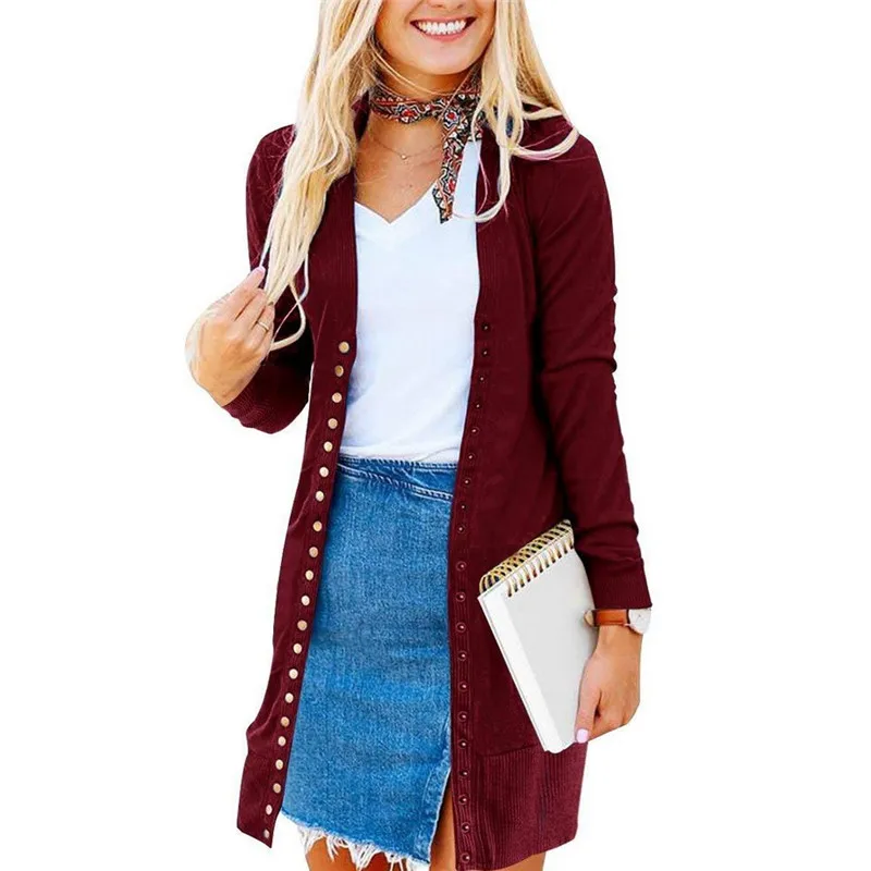 Женский длинный кардиган в рубчик Бордовый или синий однотонный на пуговицах с