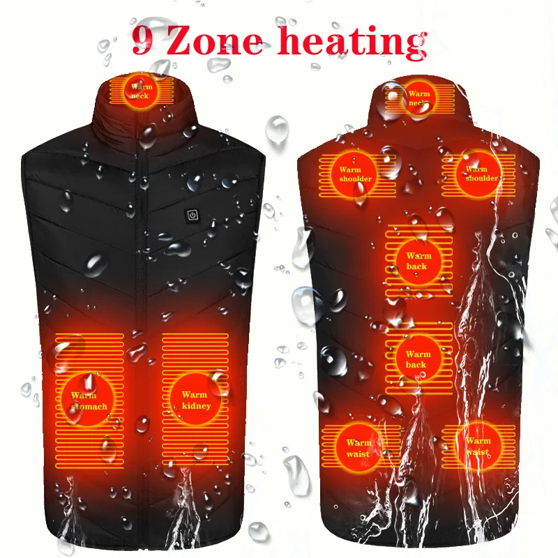 

2/4/9 Areas Heated Vest Men Autumn Winter Smart Heating Vest Cotton Women Electrical USB Heating Jacket For Camping Hiking Vest
