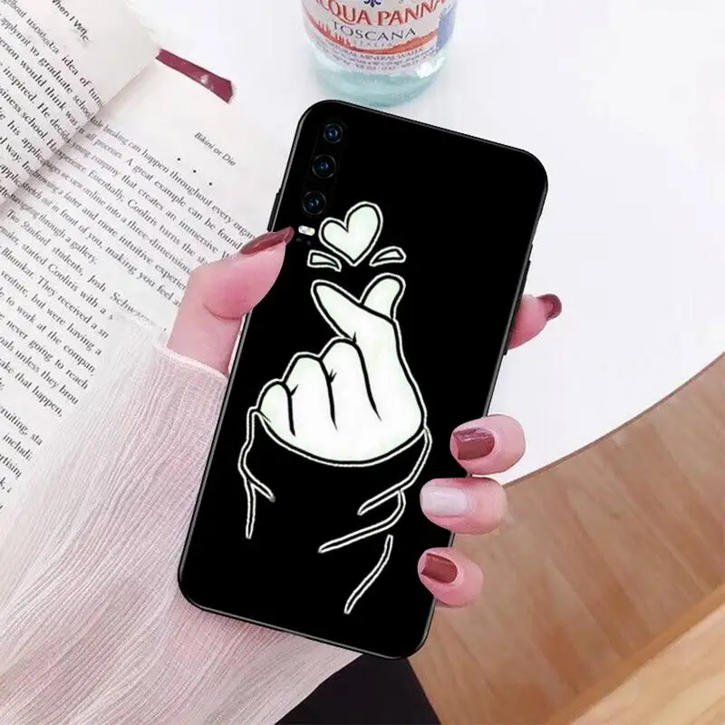 Мягкий силиконовый черный чехол PENGHUWAN с сердечками в стиле kpop для Huawei Honor 20 10 9 8 8x 8c