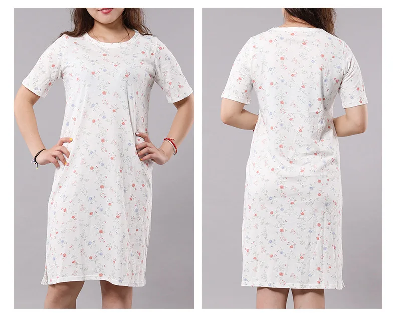 2021 New Four Seasons Cute Mid Long Short Sleeve Cotton Loose Women's Nightdress Casual Home Wear Nightgown Sexy Nightwear