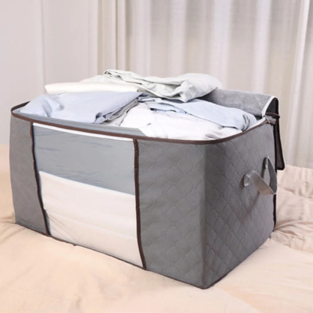 

Large Capacity Clothes Storage Bag with Sturdy Handle Durable Fabric for Comforters Blankets Bedding Foldable with Clear Window