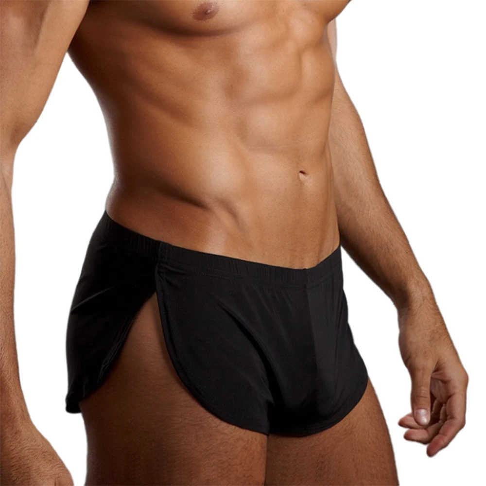 

Summer Mens Sport Running Shorts Ice Silk Casual Male Comfortable Breathable Trunks Sides Split Nylon Loose Jogging Sweatpants