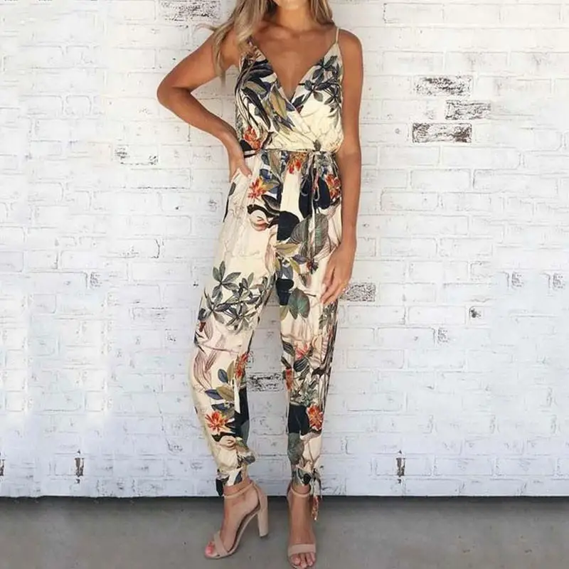 Женский пляжный комбинезон со шнуровкой и открытой спиной Свободный Длинный с v