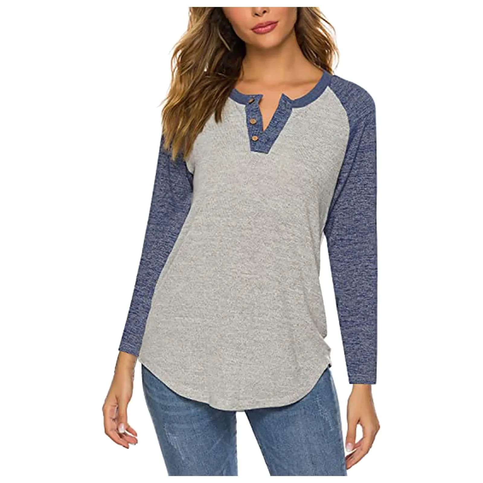 

Patchwork Print Basic Women's T Shirts O Neck Casual Long Sleeved Button Tops Streetwear Daily Vintage Tees Футболка Женский 4