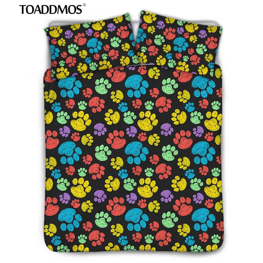 

TOADDMOS Colorful Paw Themed Print Bed Duvet Cover with 2pcs Throw Pillowcase Twin Queen King Size Bedding Set Bedroom Decor