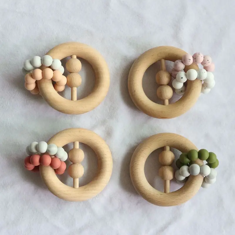 

2020 New Baby Teething Wood Ring Beaded Rattle Teether Newborn Nursing Chewing Toys Gift 95AE