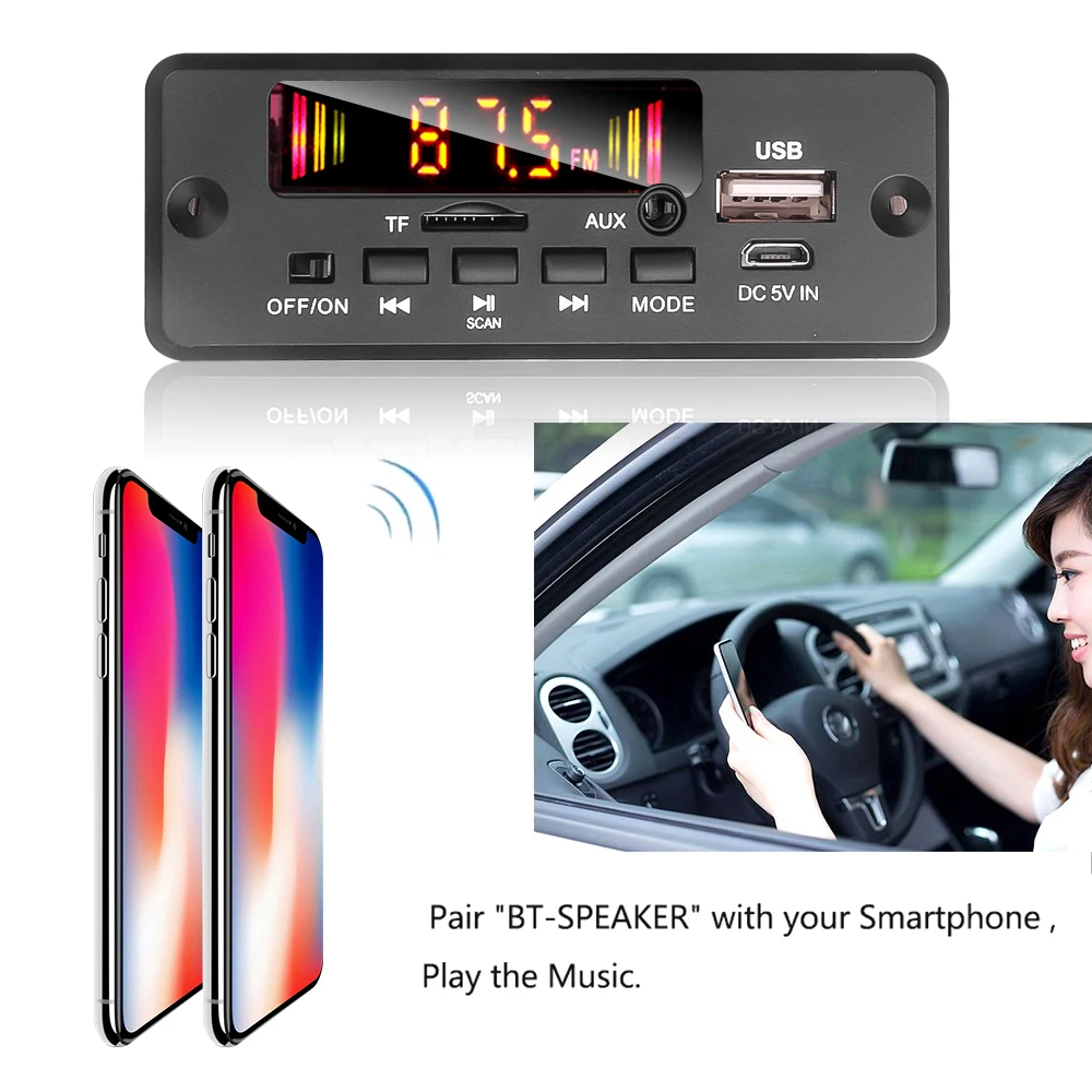 Усилитель MP3 6 Вт Плата декодера громкая связь Bluetooth V5.0 Автомобильный плеер USB