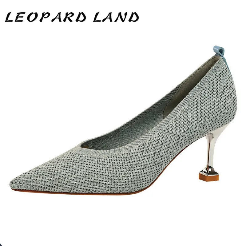 

Женские туфли на высоком каблуке LEOPARD LAND, вязаные шерстяные туфли с острым носком, женские туфли на высоком каблуке, женские туфли