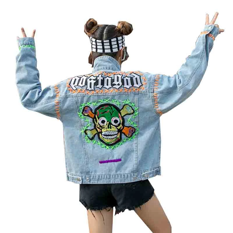 QING MO Синяя Женская куртка с вышивкой 2020 женская джинсовая пальто верхняя одежда