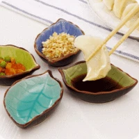 creative handcraft leaves ceramic plates japanese sushi dishes snacks kitchen vinegar seasoning sauce china dinnerware 30